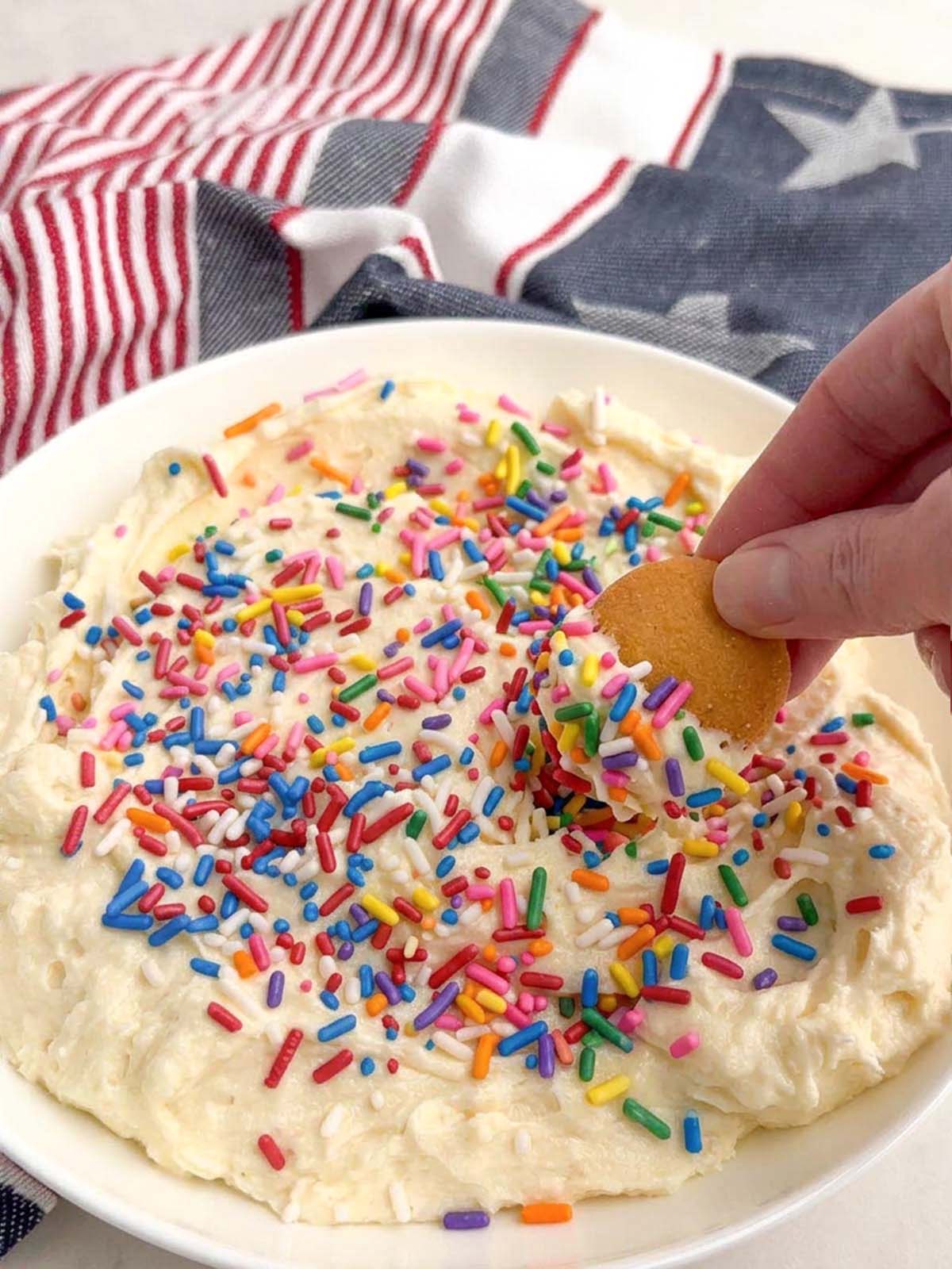 sugar cookie dip in a white bowl.