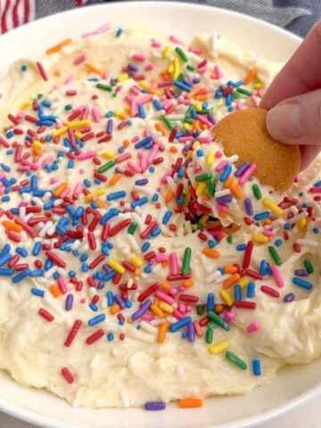 sugar cookie dip in a white bowl.