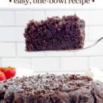 cake server lifting up a piece of chocolate ricotta cake.