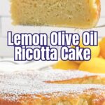 a pie server holding up a piece of lemon ricotta cake.