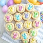 Easter sugar cookie cups on a white plate.