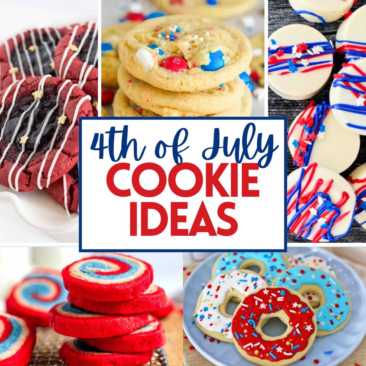 collage of various 4th of July cookies.