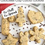 chocolate chip cutout cookies on a white plate.