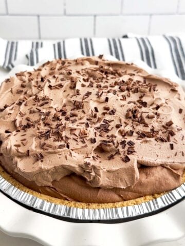 chocolate mousse pie in a graham cracker crust.
