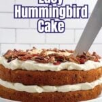 hummingbird cake with cake mix on a white plate.