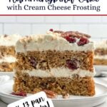 slice of hummingbird cake with cake mix on a white plate.
