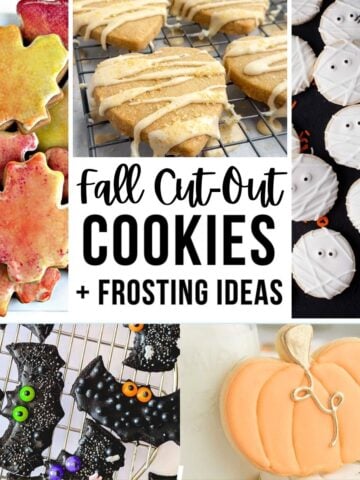 collage of fall cut out cookies.
