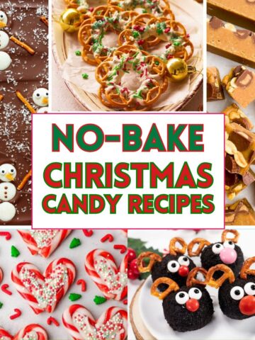 collage of no-bake Christmas candies.