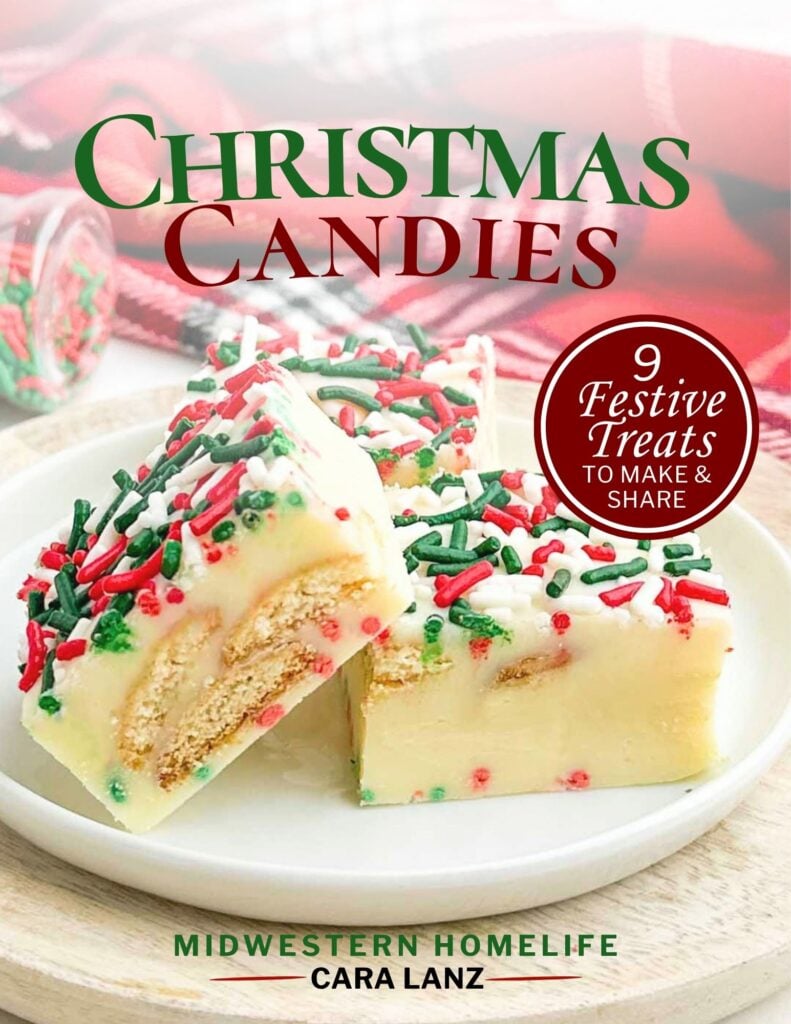 collage of Christmas Candies recipe book cover and various candies.